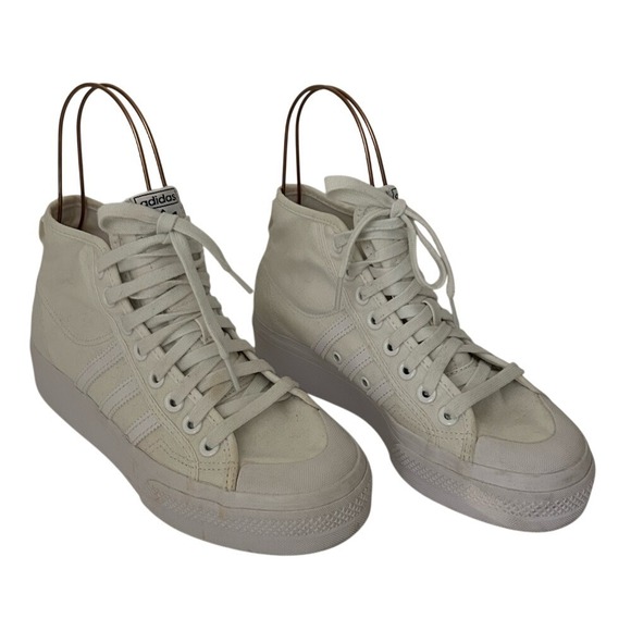 Adidas Classic Mid Cut White Canvas Nizza Rubber Platform Sneakers Size 7.5